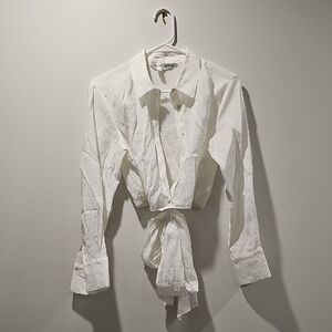Zara White Tie-Front Button Down Shirt